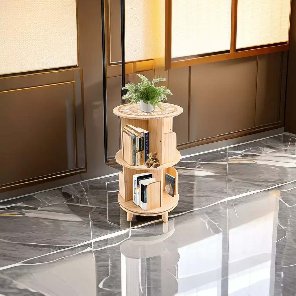 360° Rotatable Bookshelf Wood Bookcase Storage She